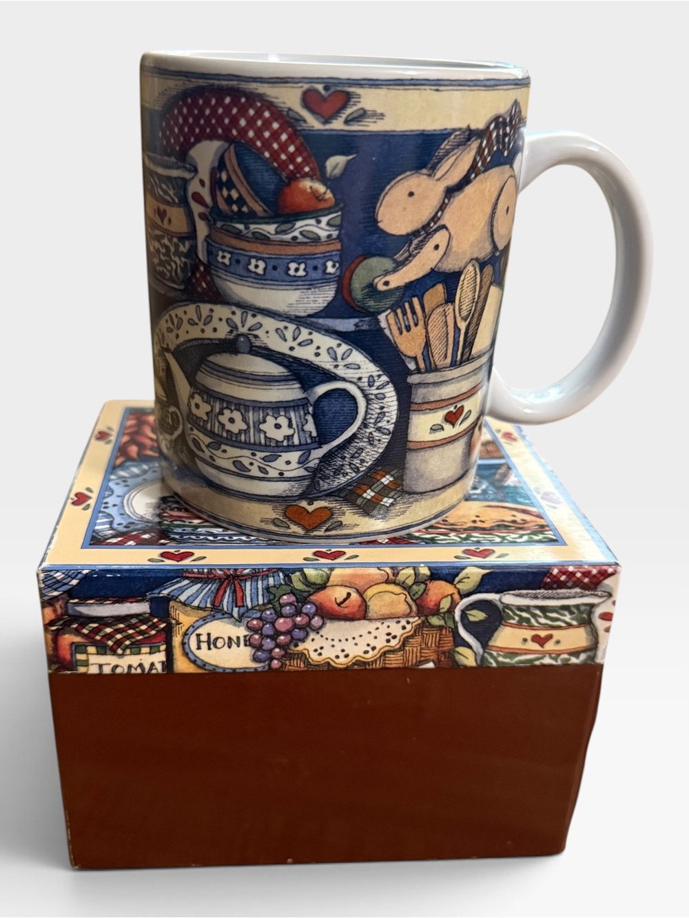 Vintage Lang & Wise Ceramic Collector Mug - "Close to My Heart" Folk Art Design